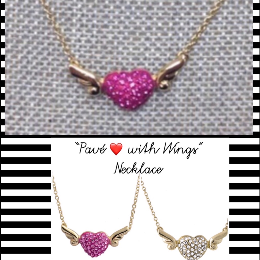 Heart With Wings Pav Crystal NecklaceNwt 16$